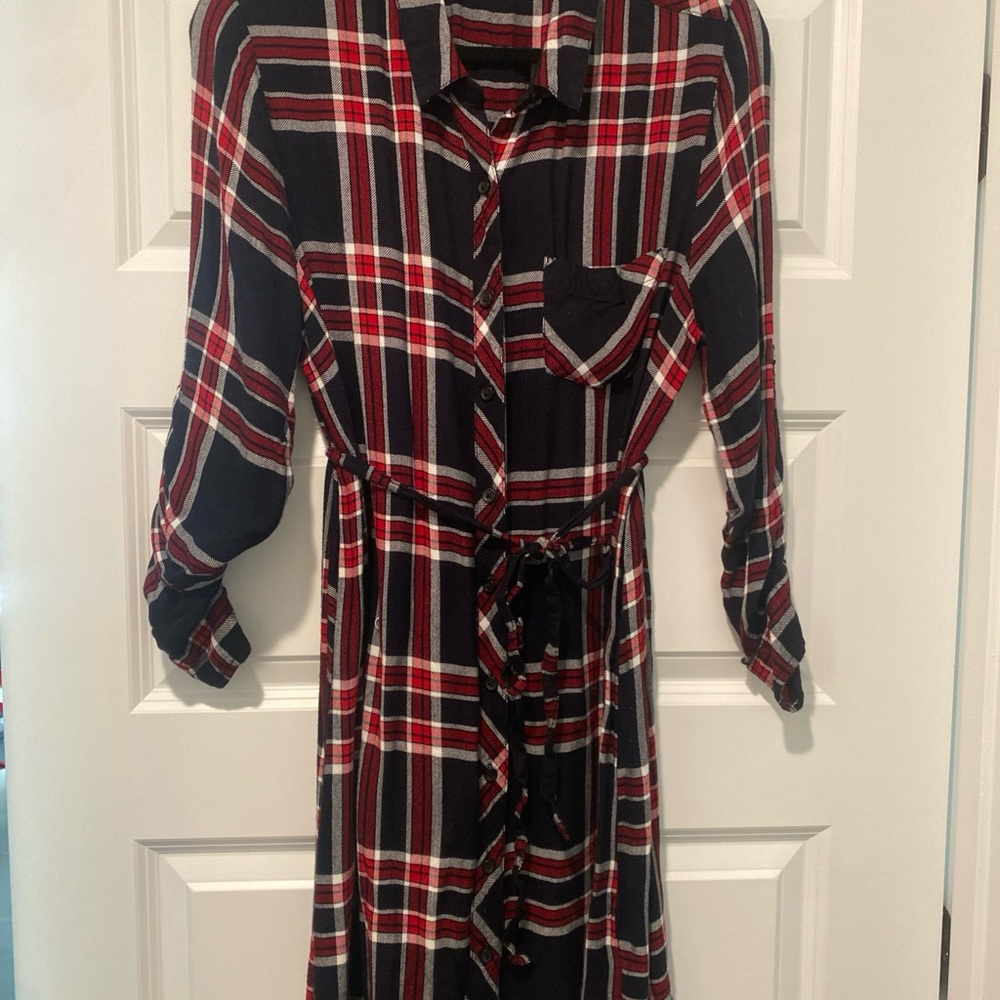 Women’s Plaid Button-Up Dress with Belt perfect with boots and leggings